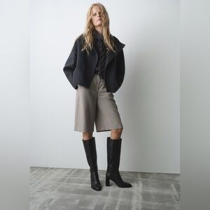 Genuine Leather High Boot w. Stacked Heel in Black by MANGO-NWT